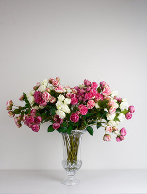 Flower System Bourbon Rose Spray Soft Pink 68.5cm artificial rose stem with pink blossoms, green leaves