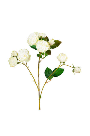Flower System Bourbon Rose Spray Soft White 68.5cm artificial rose stem with multiple white rose blooms, green leaves