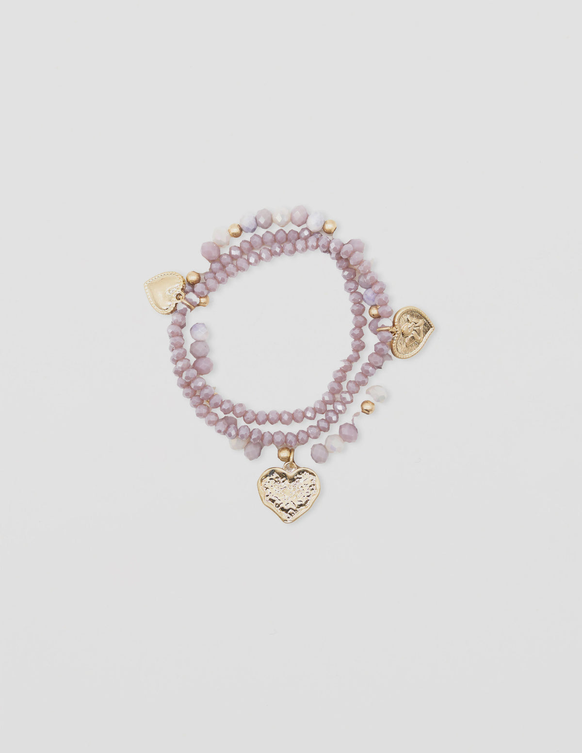 Stella Gemma Bracelet Lilac with Gold Heart Charms