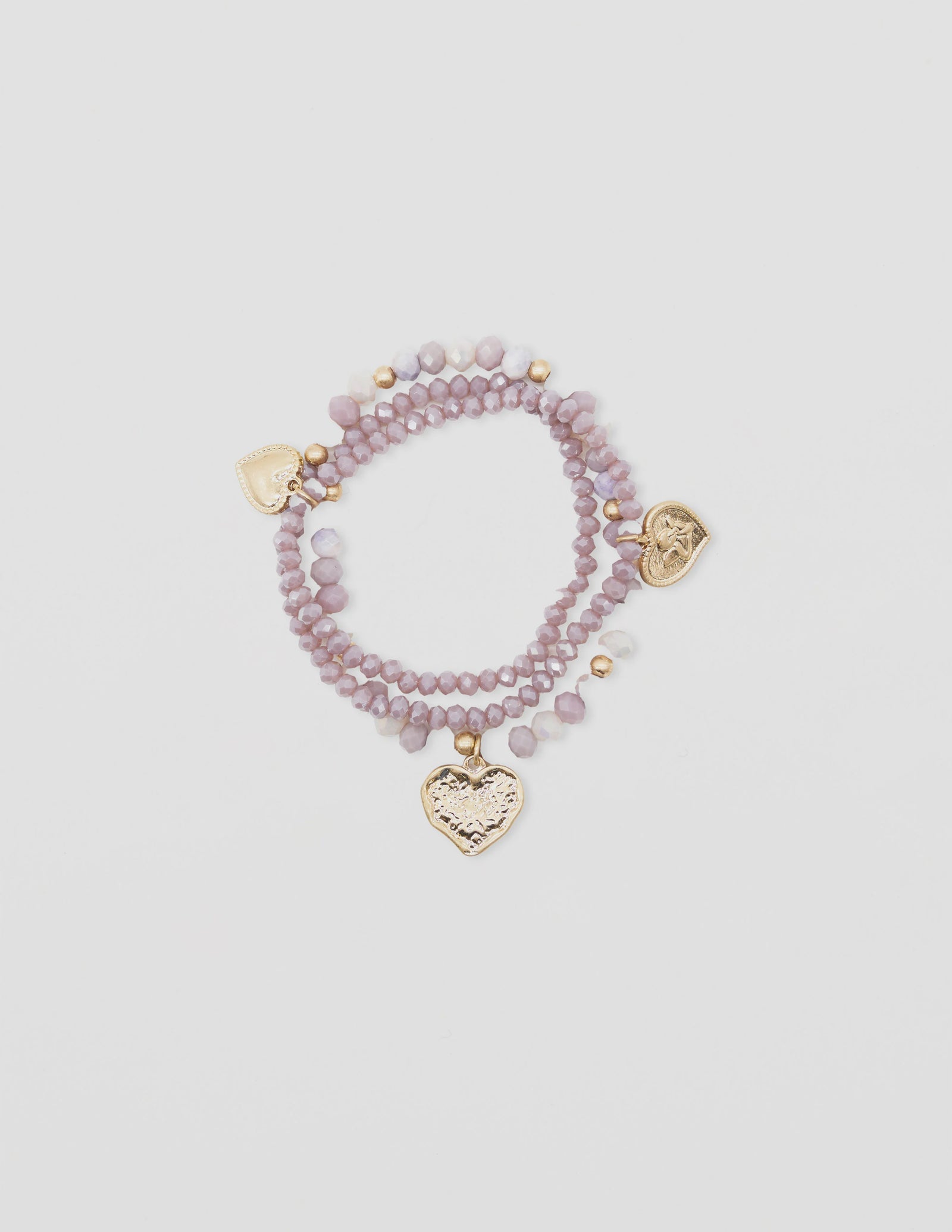 Stella Gemma Bracelet Lilac with Gold Heart Charms