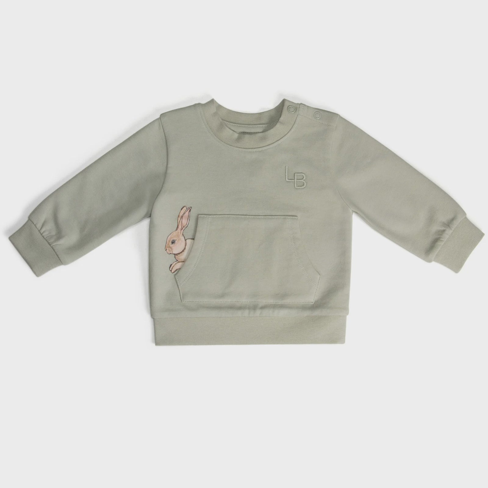 Dimples Fleece Jumper - Sage Green sweatshirt with a rabbit design