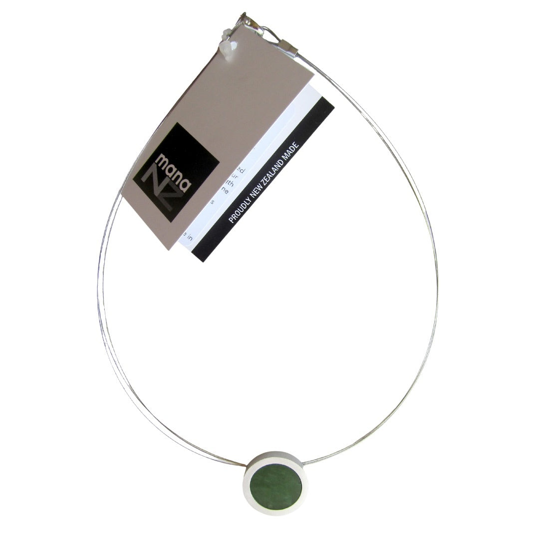 Round Greenstone Pendant Double Wire Necklace