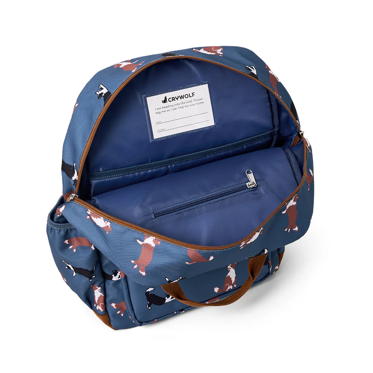 Crywolf KNAPSACK Collies School Bag Blue backpack with dog pattern