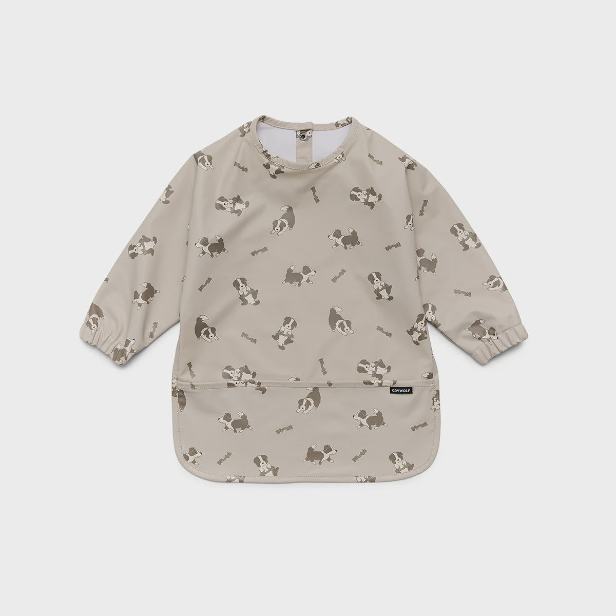 CRYWOLF MUCK-ABOUT APRON Puppies Beige long-sleeve bib with animal pattern