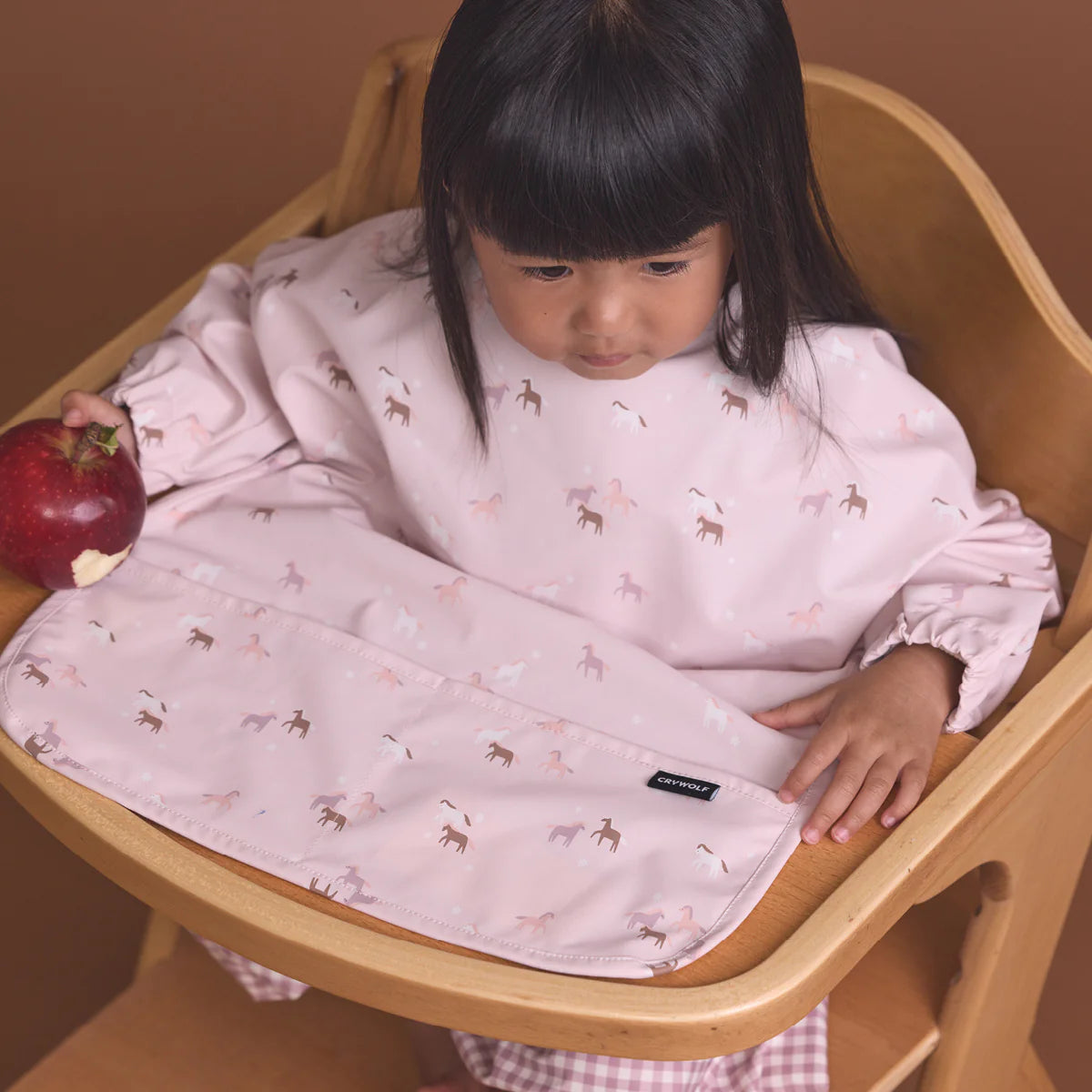 CRYWOLF MUCK-ABOUT APRON Pony Club Pink long-sleeve bib with animal pattern