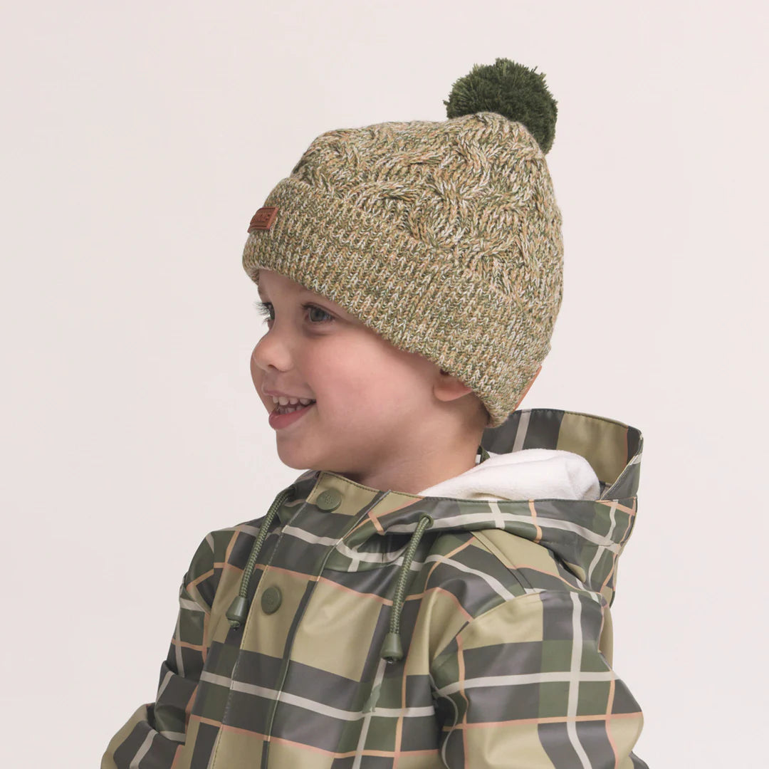 Pom Pom Beanie - Olive Speckle