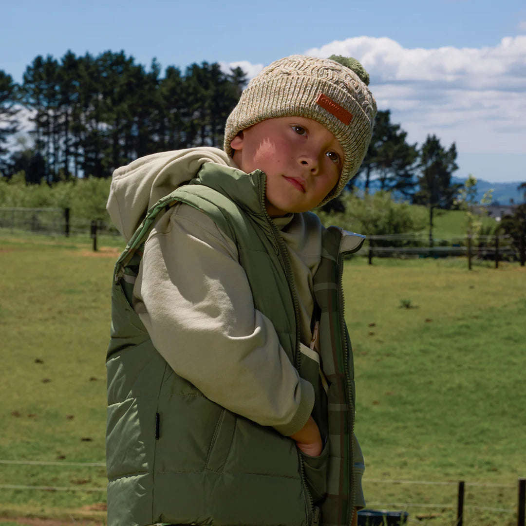 Pom Pom Beanie - Olive Speckle