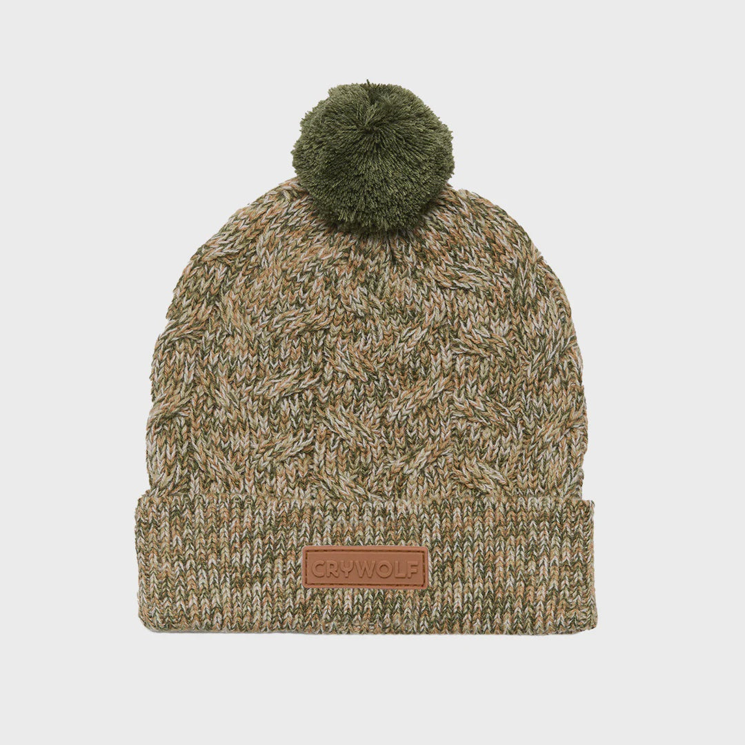 Crywolf Pom Pom Beanie - Olive Speckle