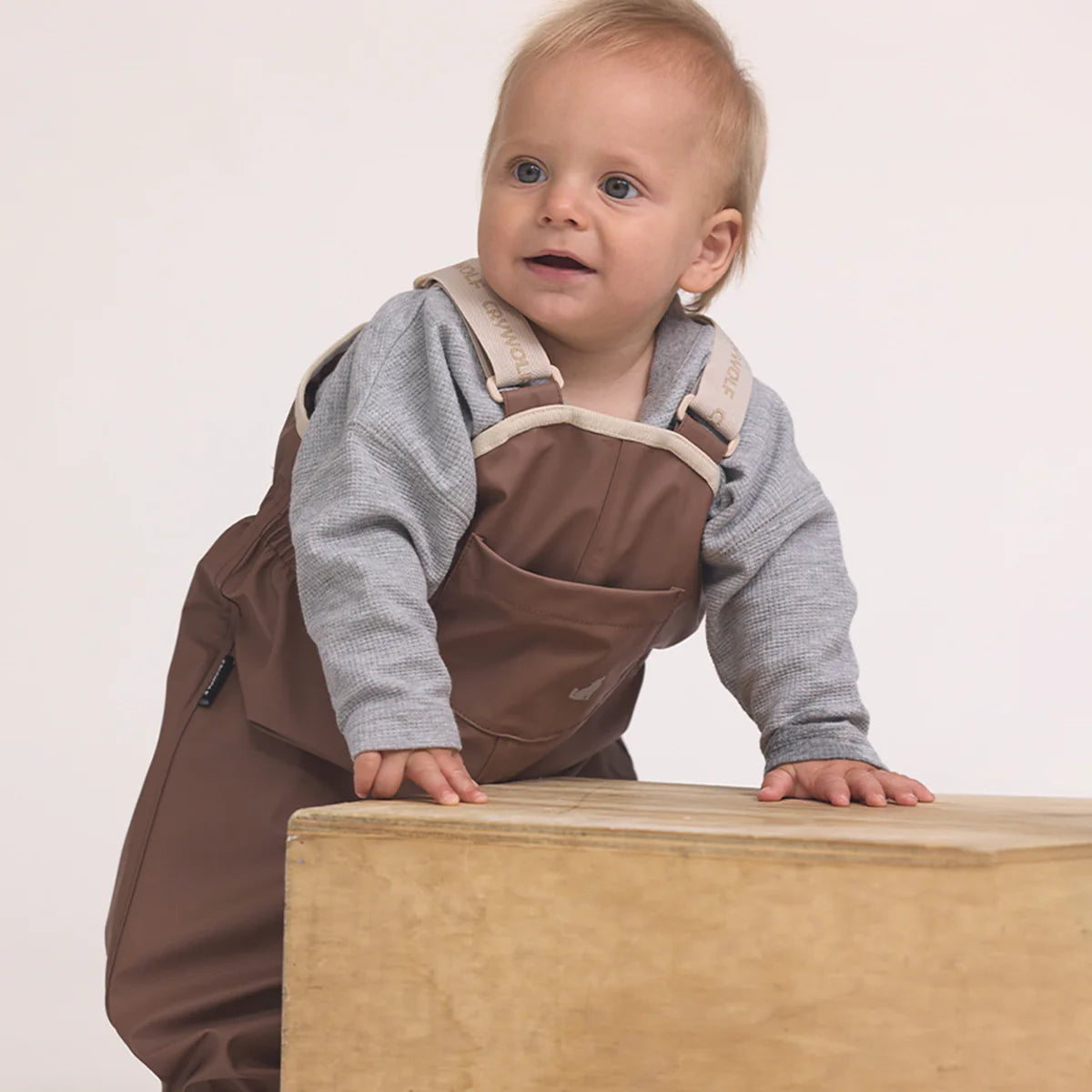 CRYWOLF CHILD BABY WANDER OVERALL Pinecone Brown overalls with beige straps