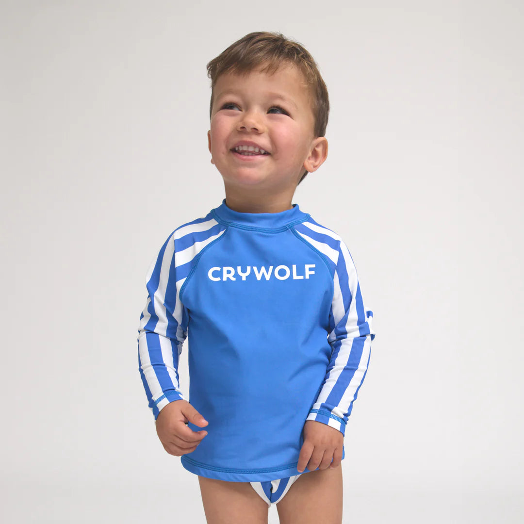 CRYWOLF CHILD Blue long-sleeve BABY RASH Vest - Deep Sea Stripe