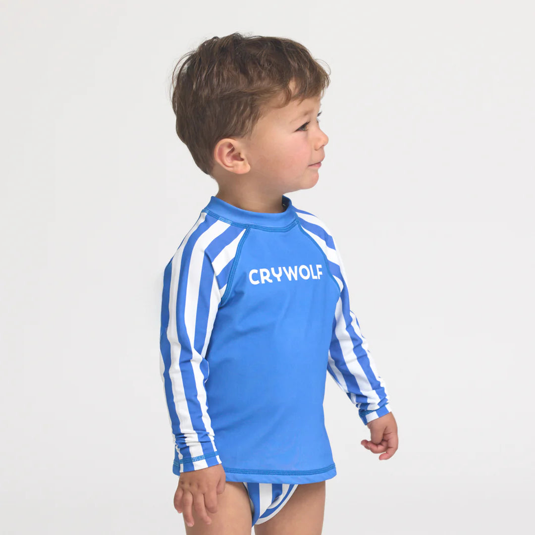 CRYWOLF CHILD Blue long-sleeve BABY RASH Vest - Deep Sea Stripe