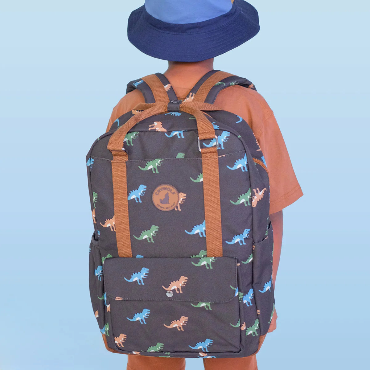 Crywolf KNAPSACK Dino Club Black backpack with dinosaur pattern