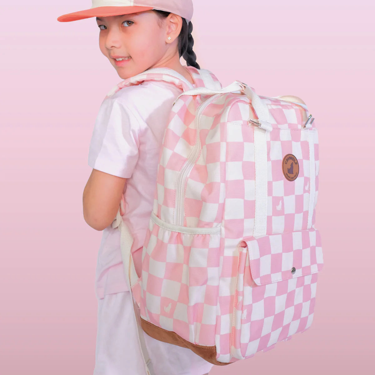 CRYWOLF KNAPSACK Pink Check Pink and white checkered backpack