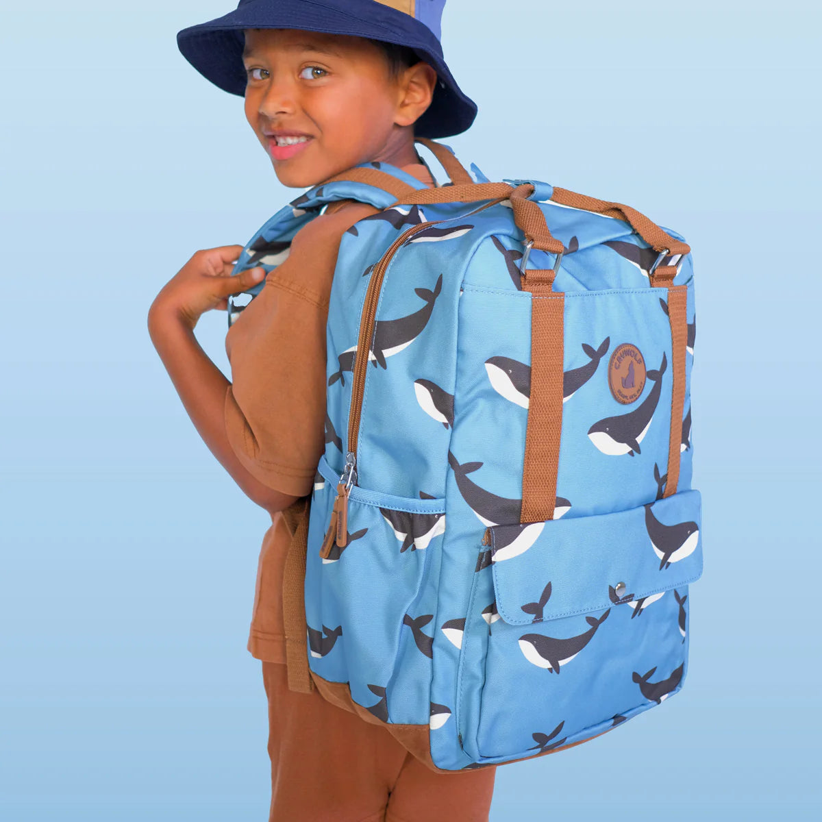 Crywolf KNAPSACK Whale Trail Blue backpack with whale pattern