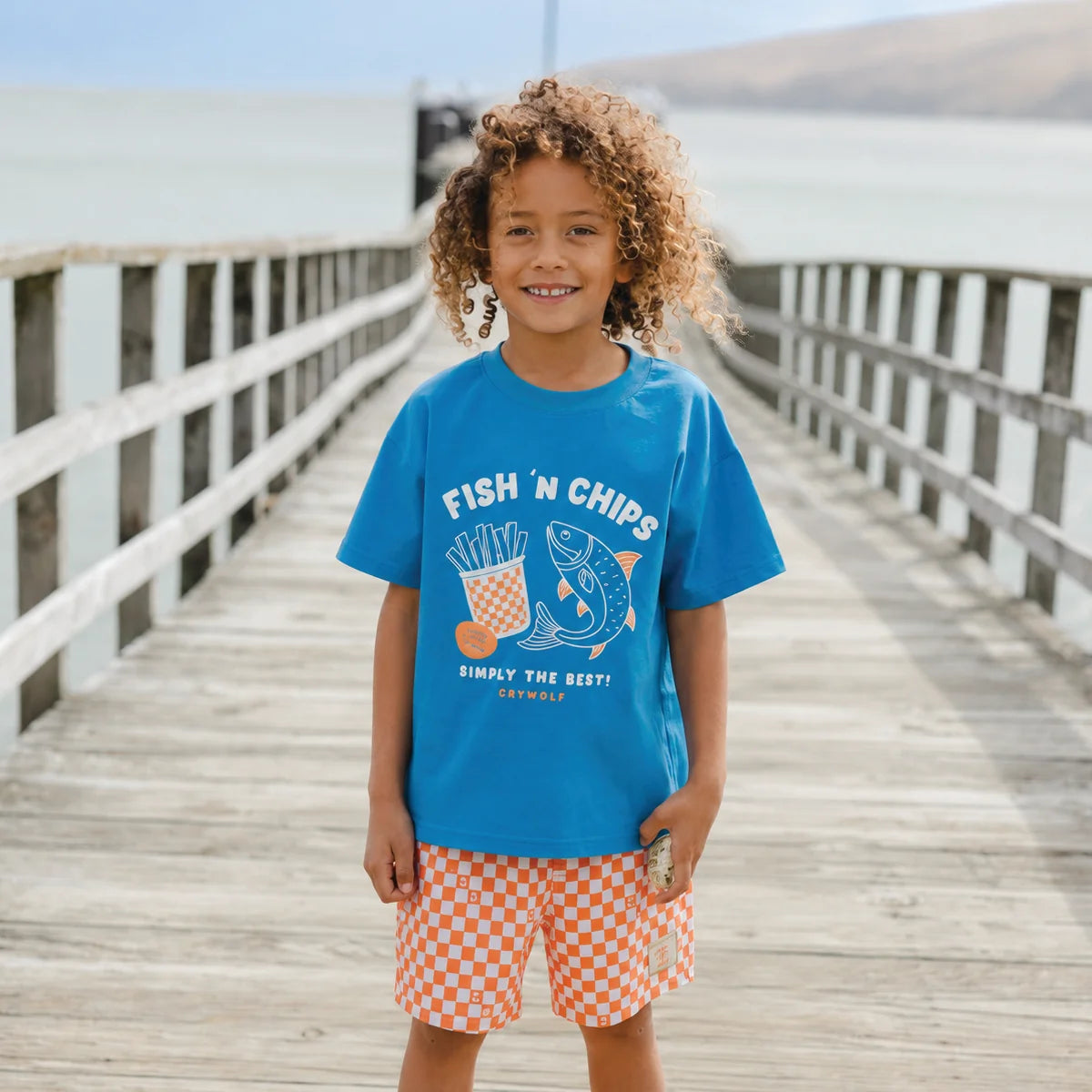 Crywolf Kids Boys Blue Top SUN SMART T-SHIRT Fish 'n Chips