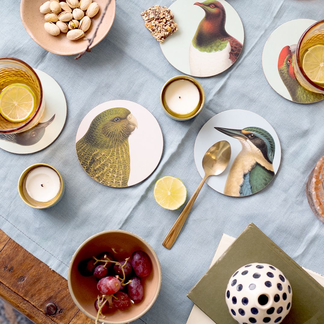 Hushed Birds Set of 6 Coasters + 100%NZ