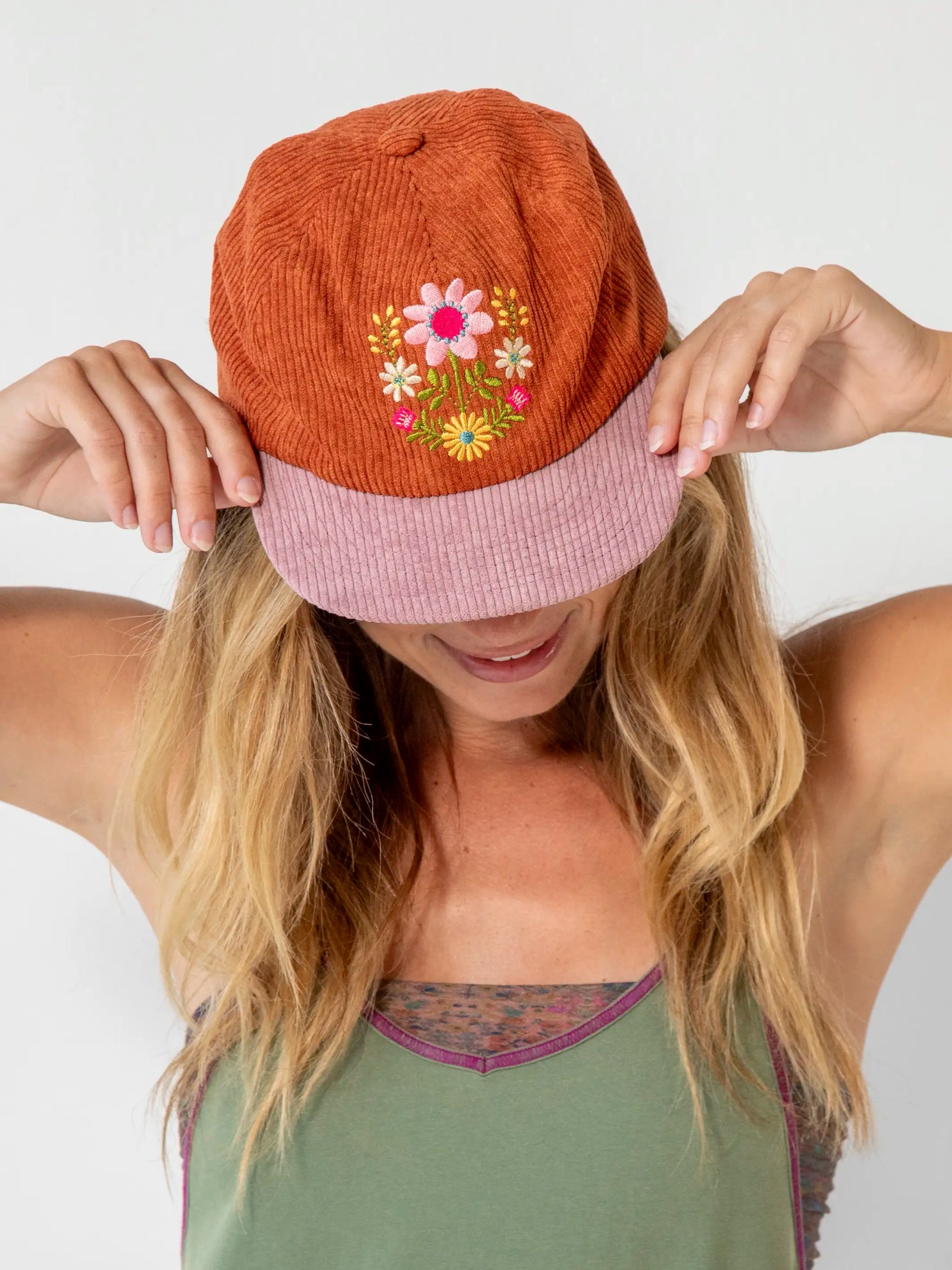 Natural Life Cap Corduroy Snapback Rust Folk Flower