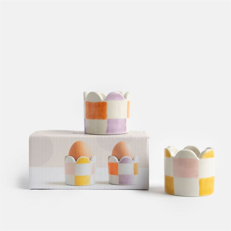 Caroline Gardner - Multi-Check Set of 2 - Egg Cup Holders