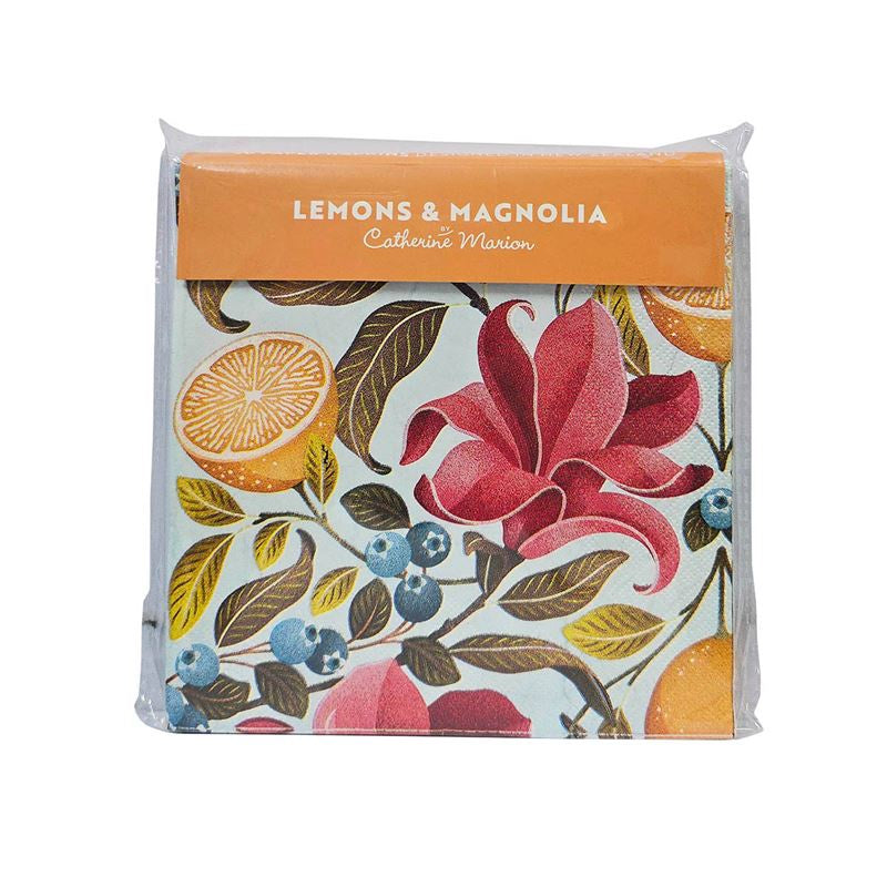 Lemons & Magnolia 20 Pkt - Paper Napkins Colorful floral and fruit pattern
