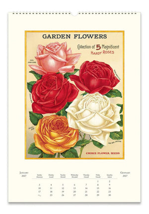 Cavallini & Co - Garden Flowers - 2027 Wall Calendar Vintage-style garden flowers calendar page featuring an illustration
