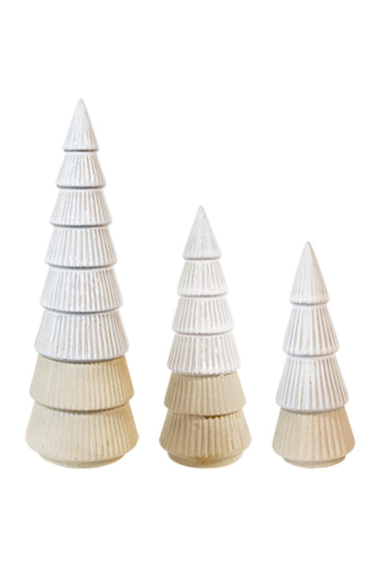 Christmas Decoration Ceramic Tree Grey & White Set of three decorative cone-shaped trees Flower System 