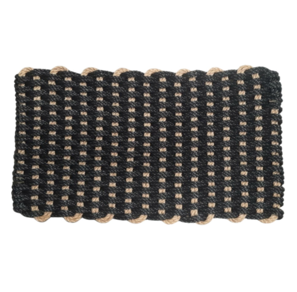Charcoal and Natural Rope Doormat Outdoor Black and beige woven rectangular mat