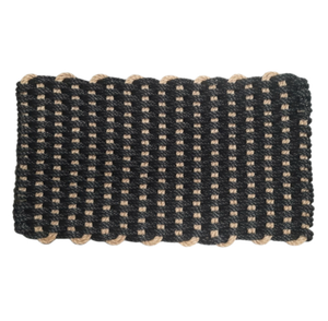 Charcoal and Natural Rope Doormat Outdoor Black and beige woven rectangular mat