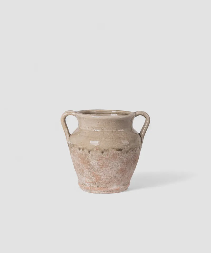 French Country Collections Chari Vessel Stone Ceramic vase with two handles
