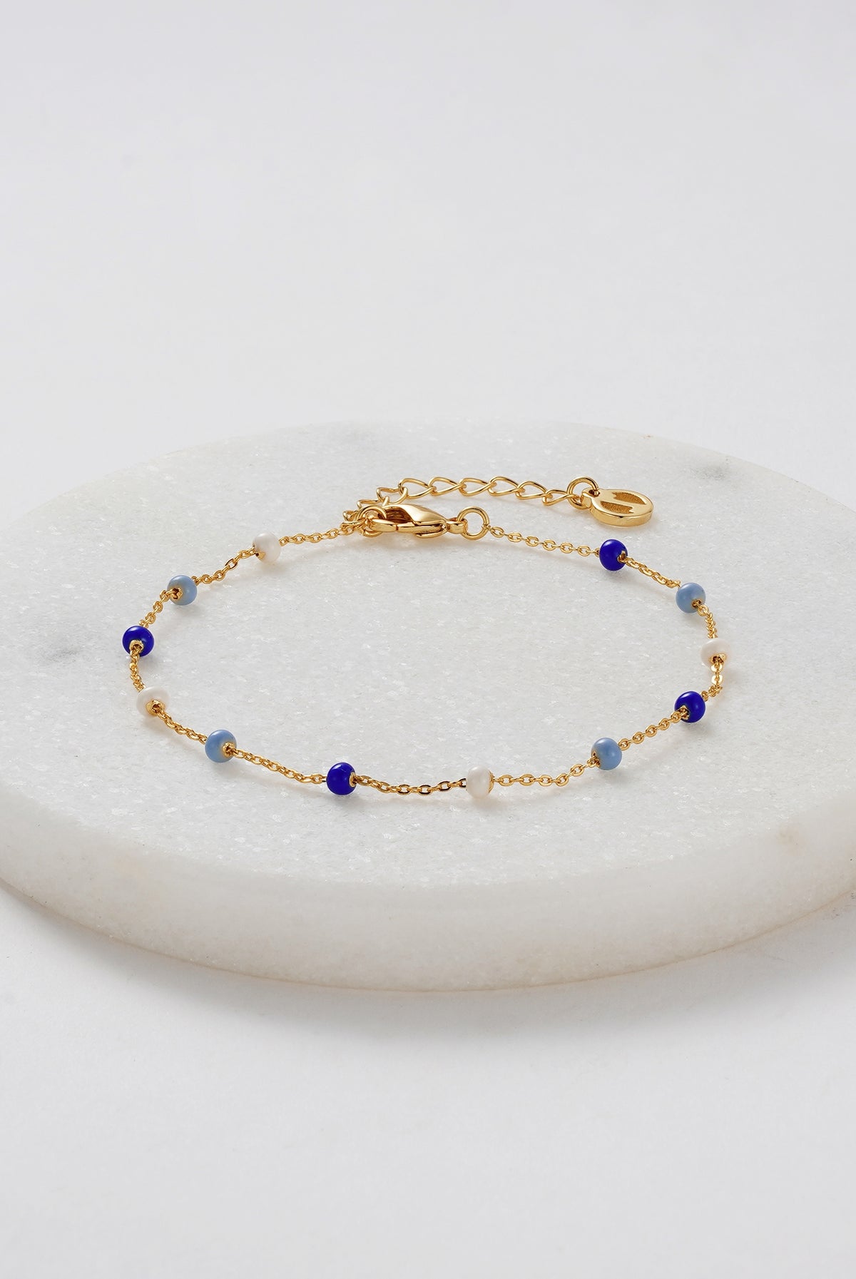 ZAFINO Charlotte Bracelet Blue Gold bracelet with blue and white beads