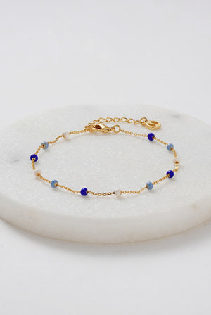 ZAFINO Charlotte Bracelet Blue Gold bracelet with blue and white beads