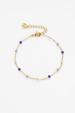 ZAFINO Charlotte Bracelet Blue Gold bracelet with blue and white beads