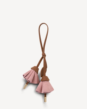 Saben Bag Charm Lacing - Desert Rose Pink tassel keychain with brown cord