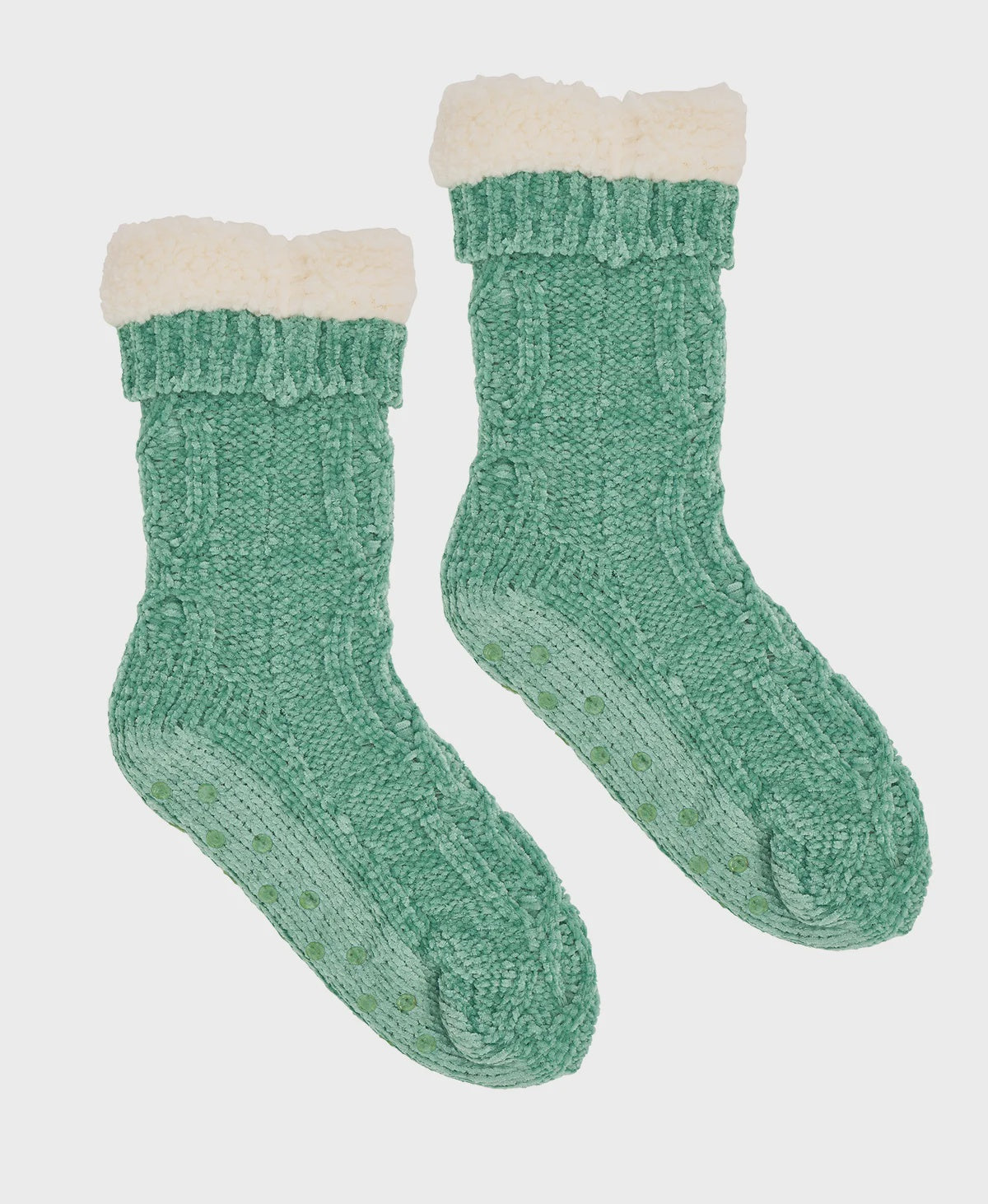 Chenille Lounge Sherpa Socks - Sage Green