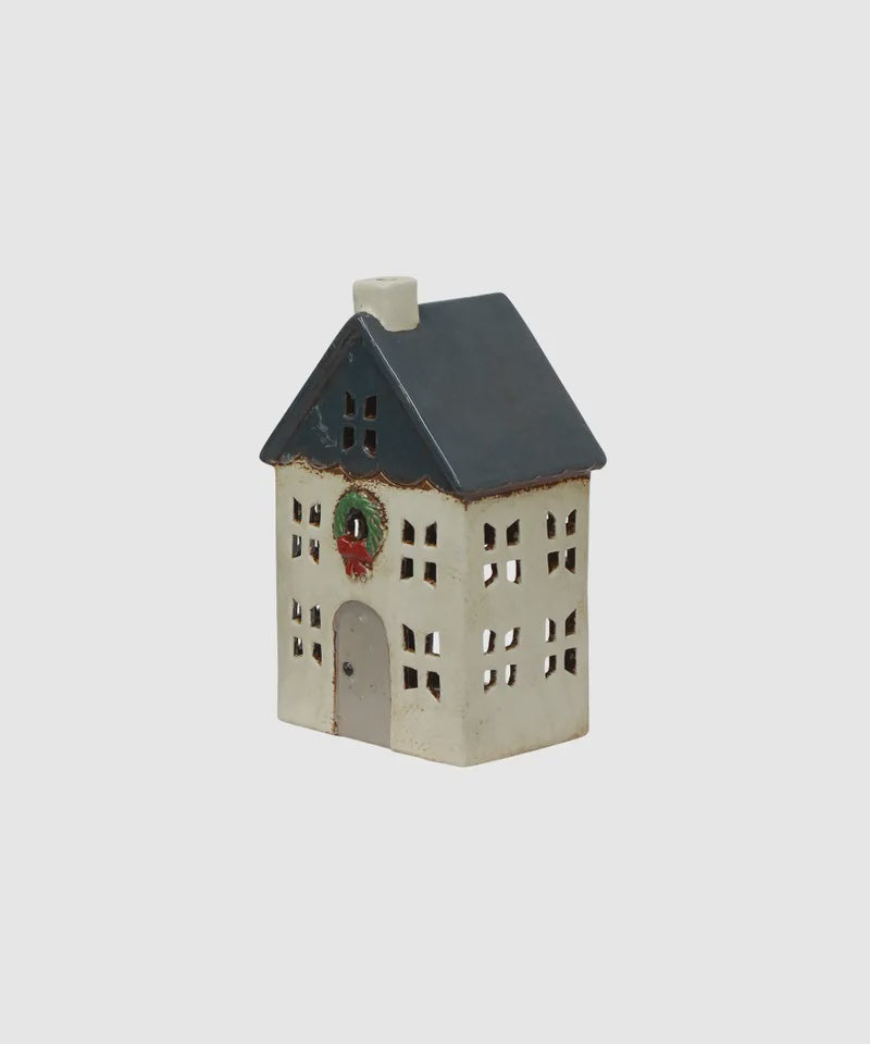 Chistmas Tea Light House Blue with Wreath Small
