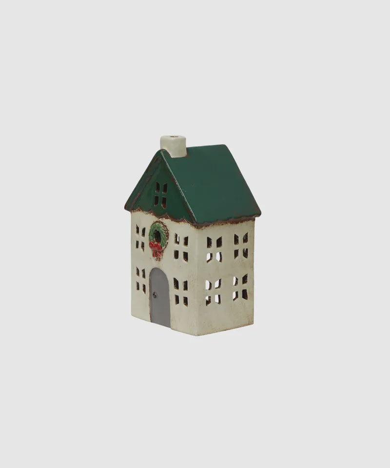 French Country Collection Christmas Tea Light House Green with Wreath Small