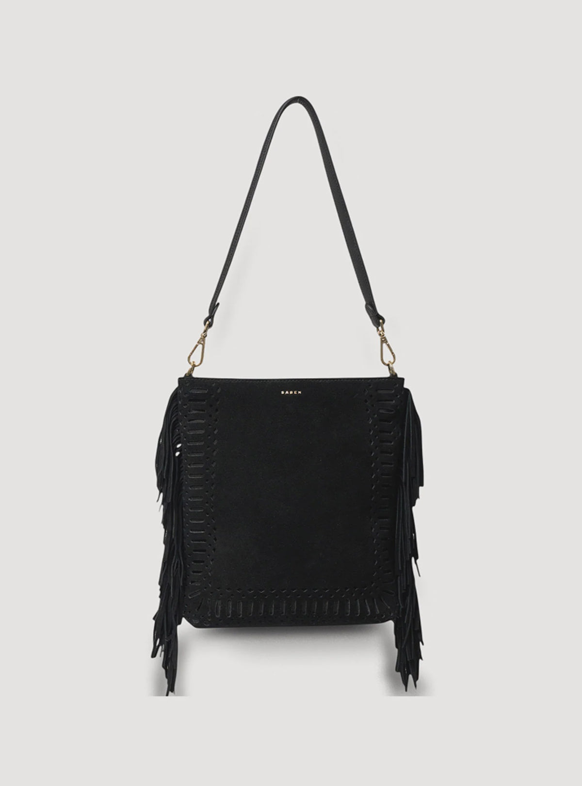 Saben Claudette Shoulder Bag - Black Suede - Fringe