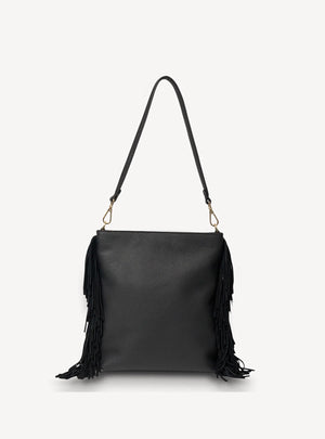 Saben Claudette Shoulder Bag - Black Suede - Fringe
