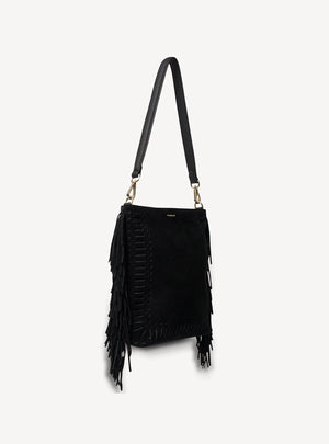 Saben Claudette Shoulder Bag - Black Suede - Fringe