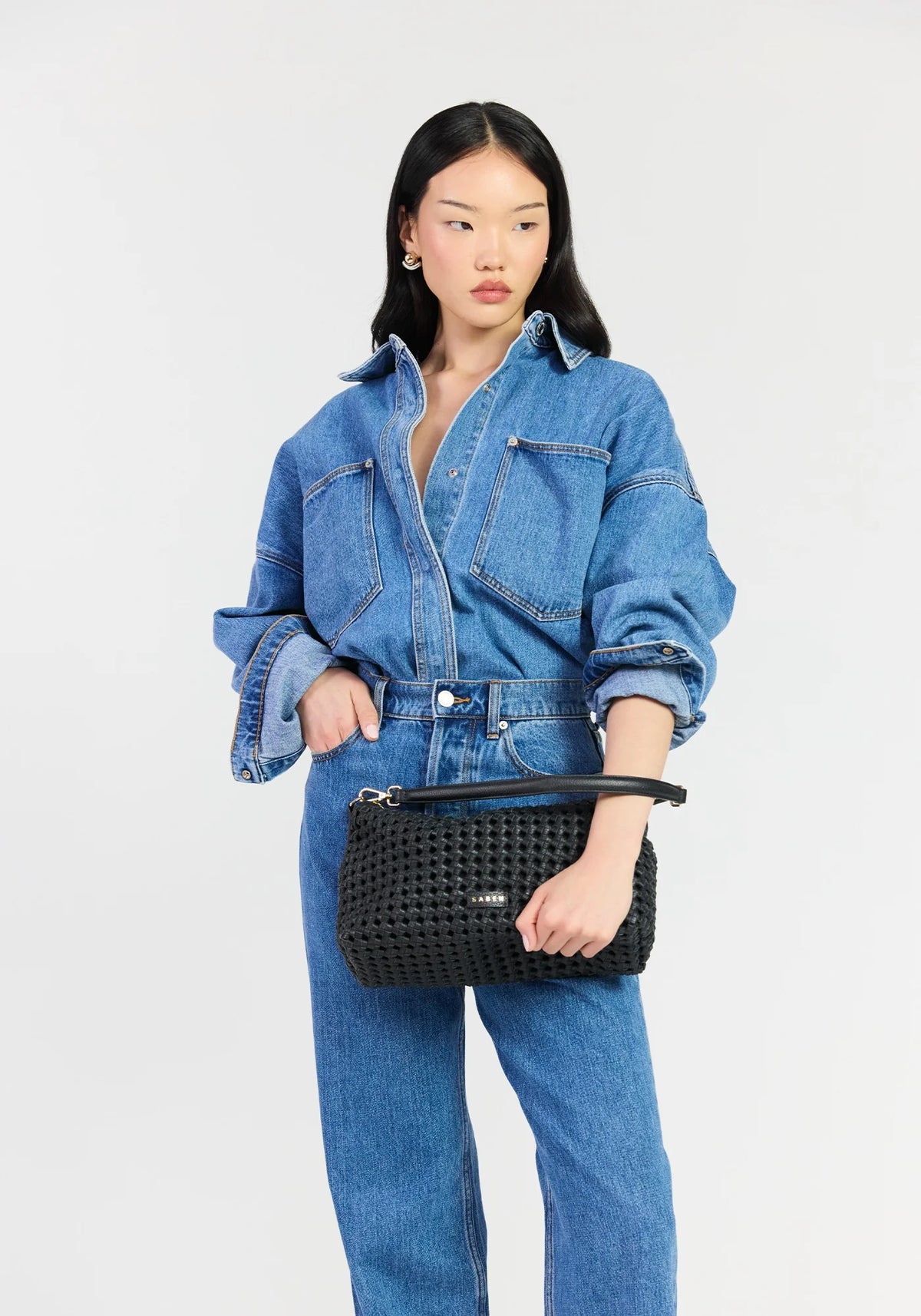 SABEN SS26 Claudia Shoulder Bag - Black Braid Leather