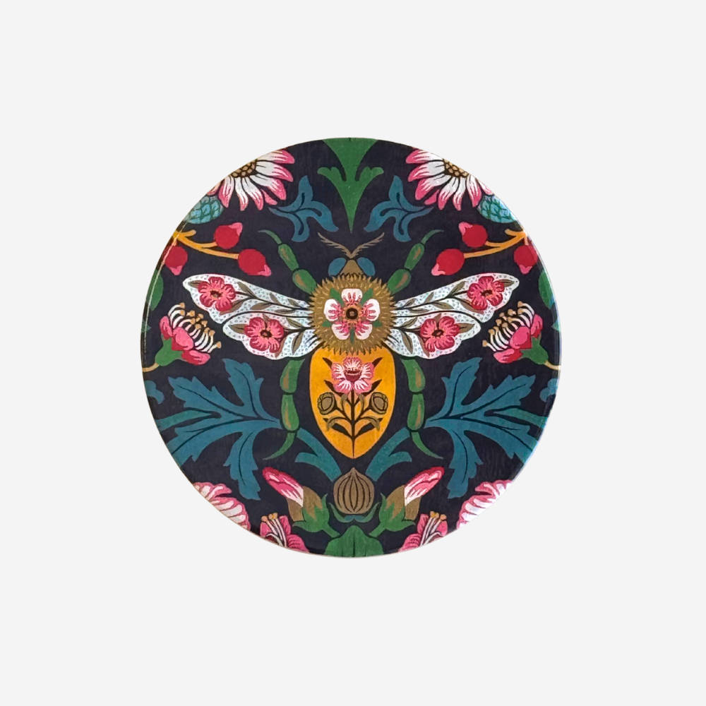 TANYA WOLFKAMP Coaster - Damask - Bee Round coaster with floral and insect design