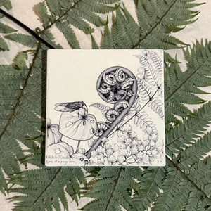 KATY HAYWARD COASTER - KIHIKIHI / CICADA & KORU OF A PUNGA FERN