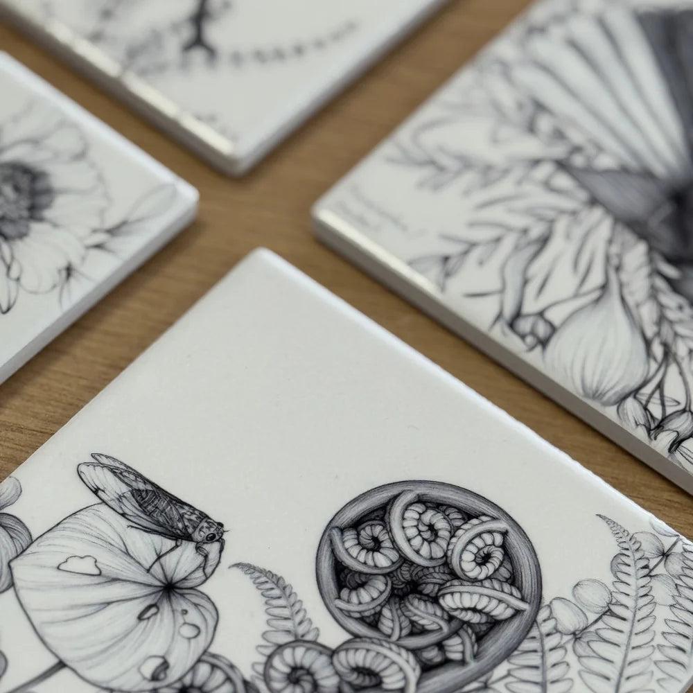 KATY HAYWARD COASTER - KIHIKIHI / CICADA & KORU OF A PUNGA FERN