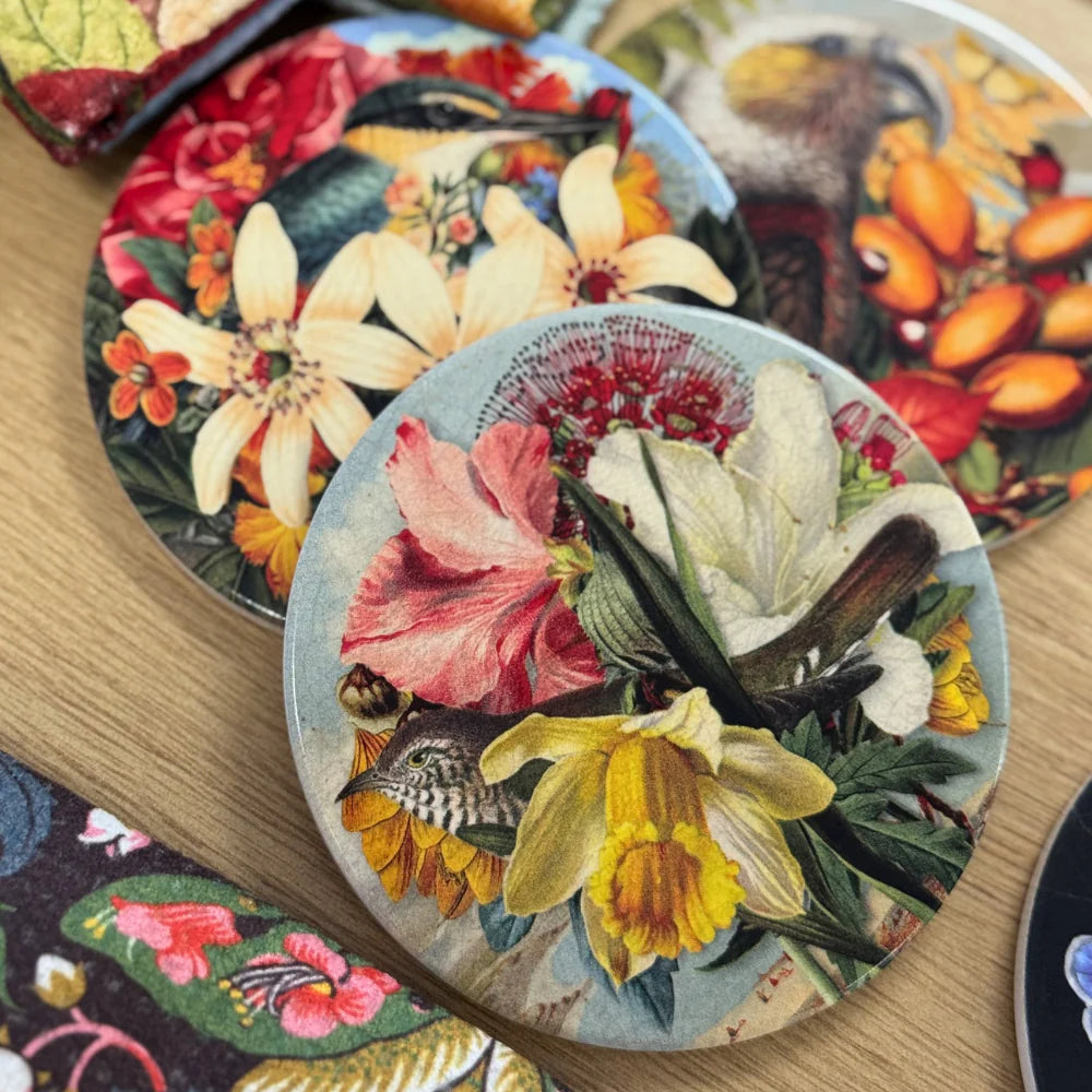 TANYA WOLFKAMP Coaster - Vintage - Cuckoo Round coaster with floral design