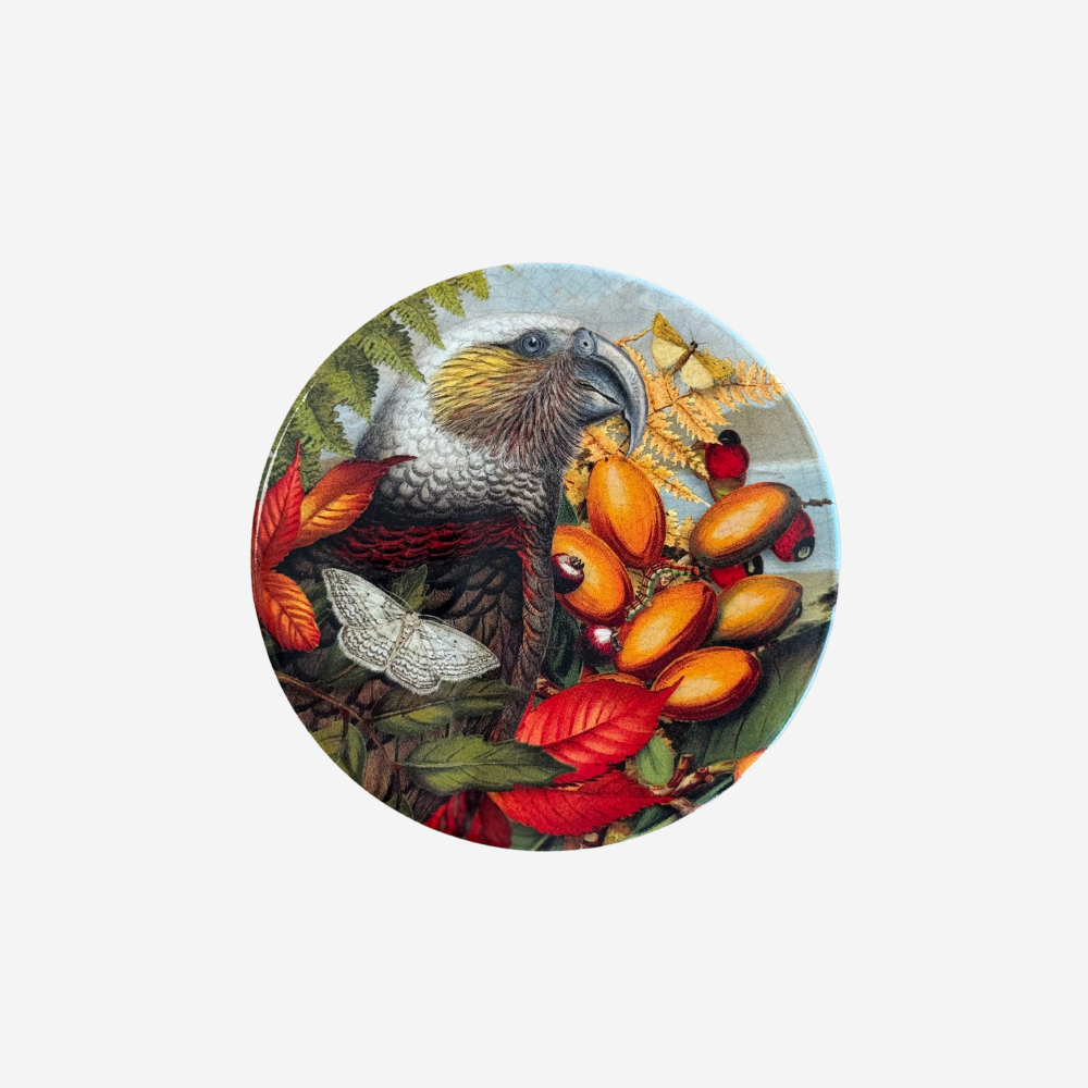 TANYA WOLFKAMP Coaster - Vintage - Kaka Round coaster with a parrot and tropical elements design