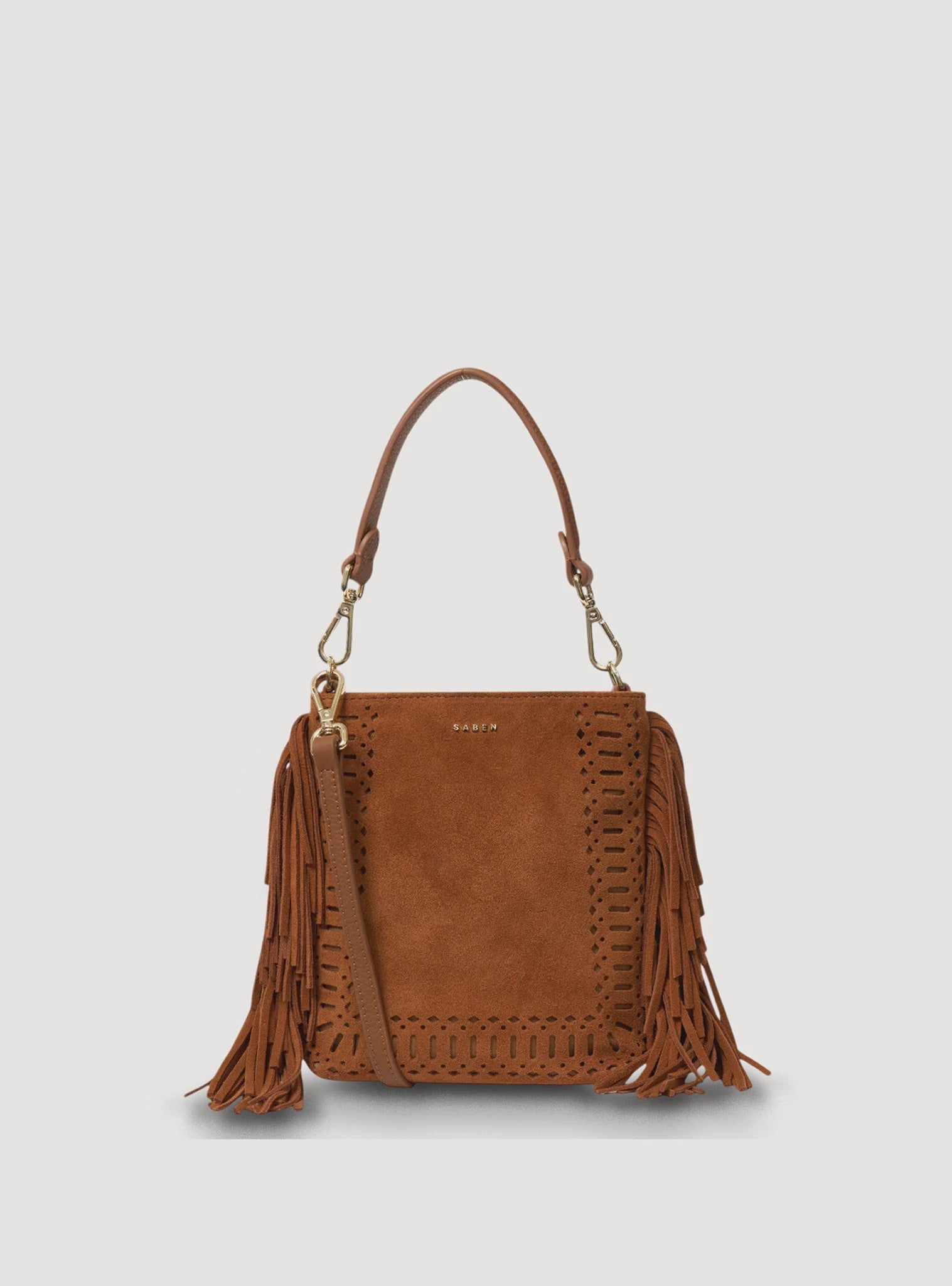 SABEN Coco Mini Bag - Tan Suede Fringe Brown suede handbag