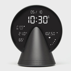 LEXON Conic Radio-Alarm-Bluetooth Speaker - Platinum Grey Black digital clock
