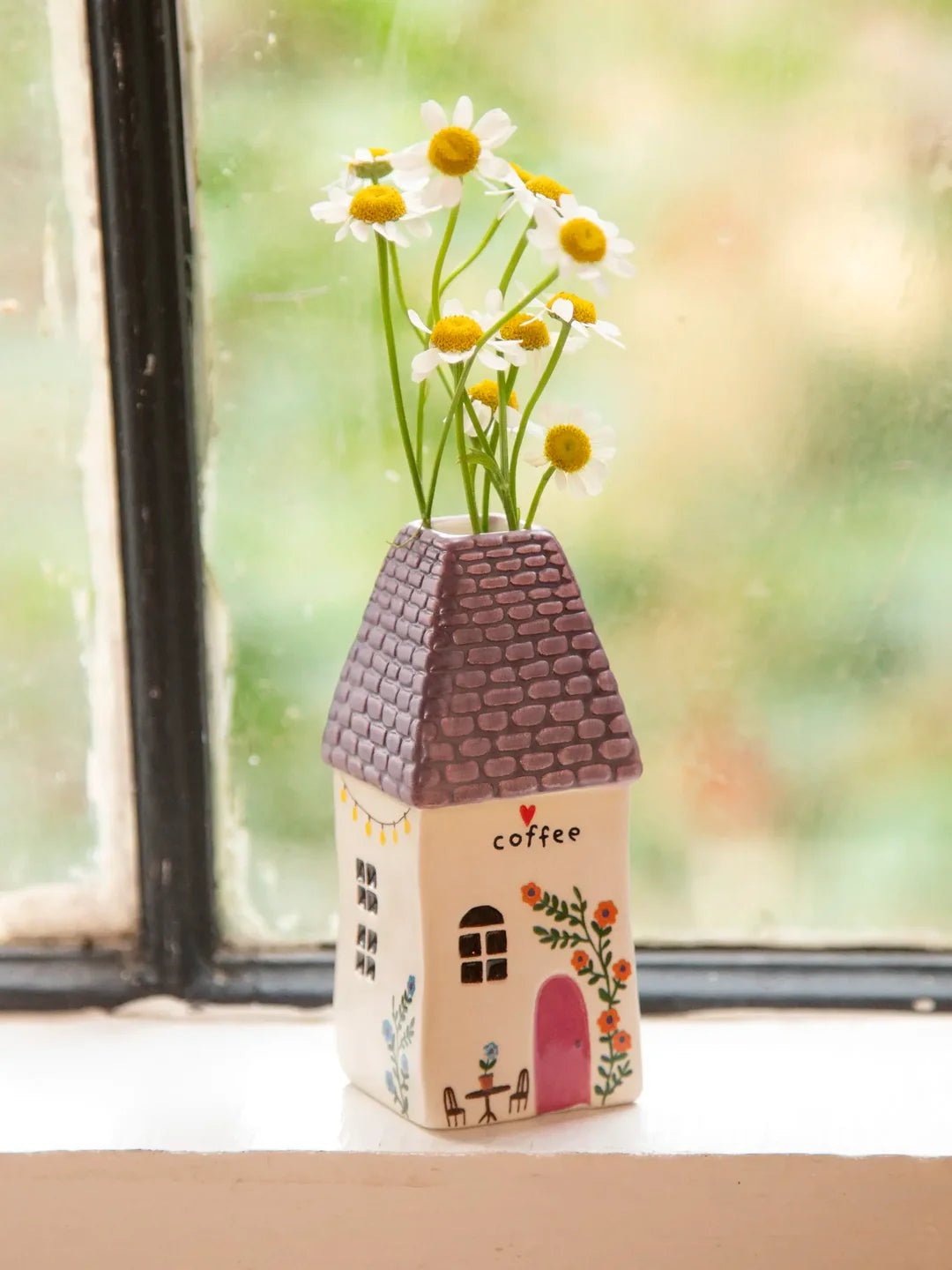 Natural Life Cottage Bud Vase - Coffee Decorative house-shaped vase
