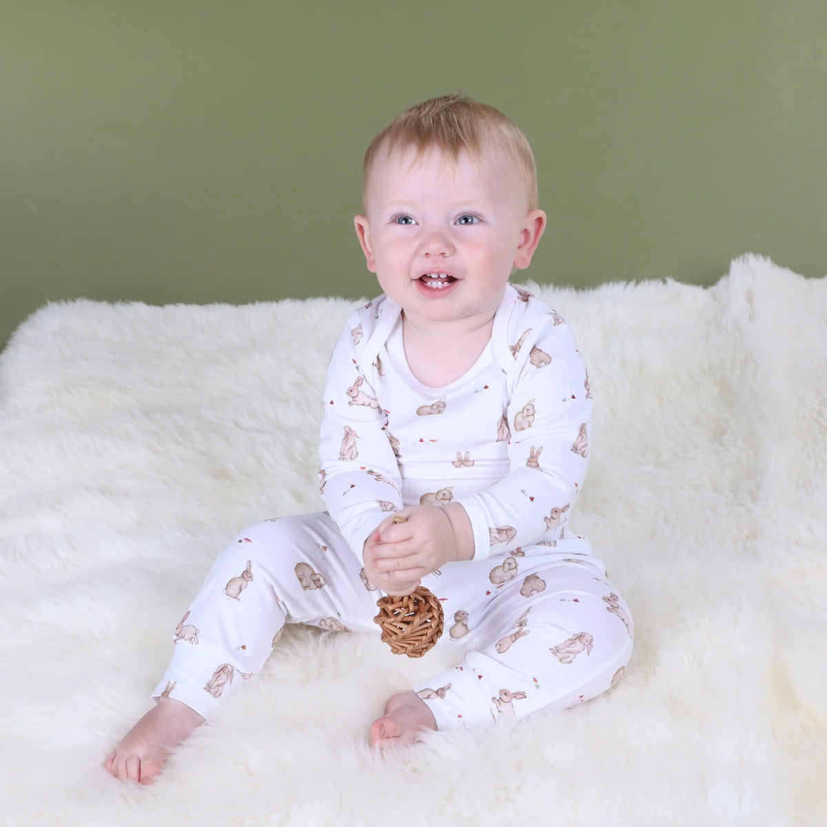 Dimples Cotton Long Sleeve Bodysuit - Bunny Baby onesie with bunny pattern