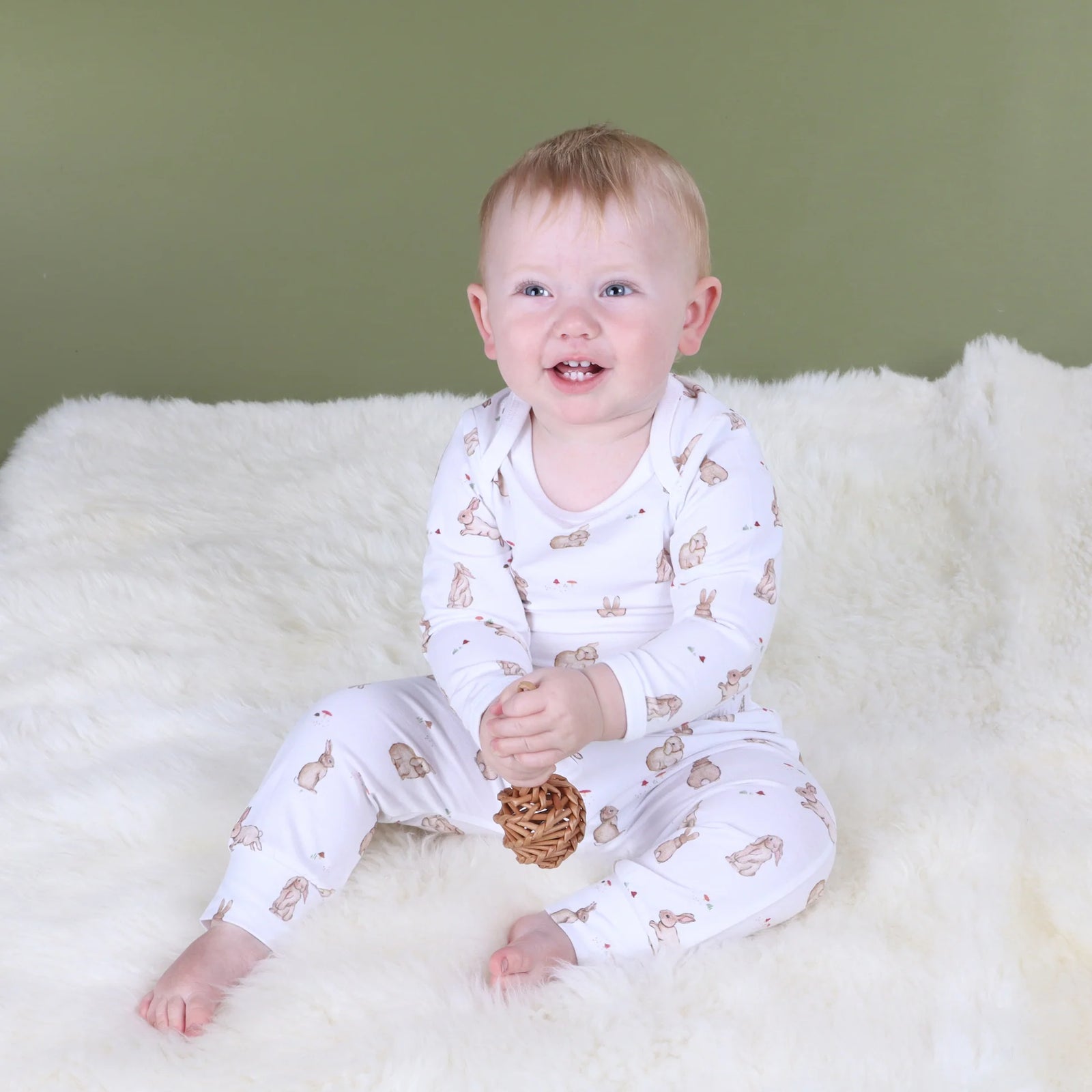 Dimples Cotton Long Sleeve Bodysuit - Bunny Baby onesie with bunny pattern