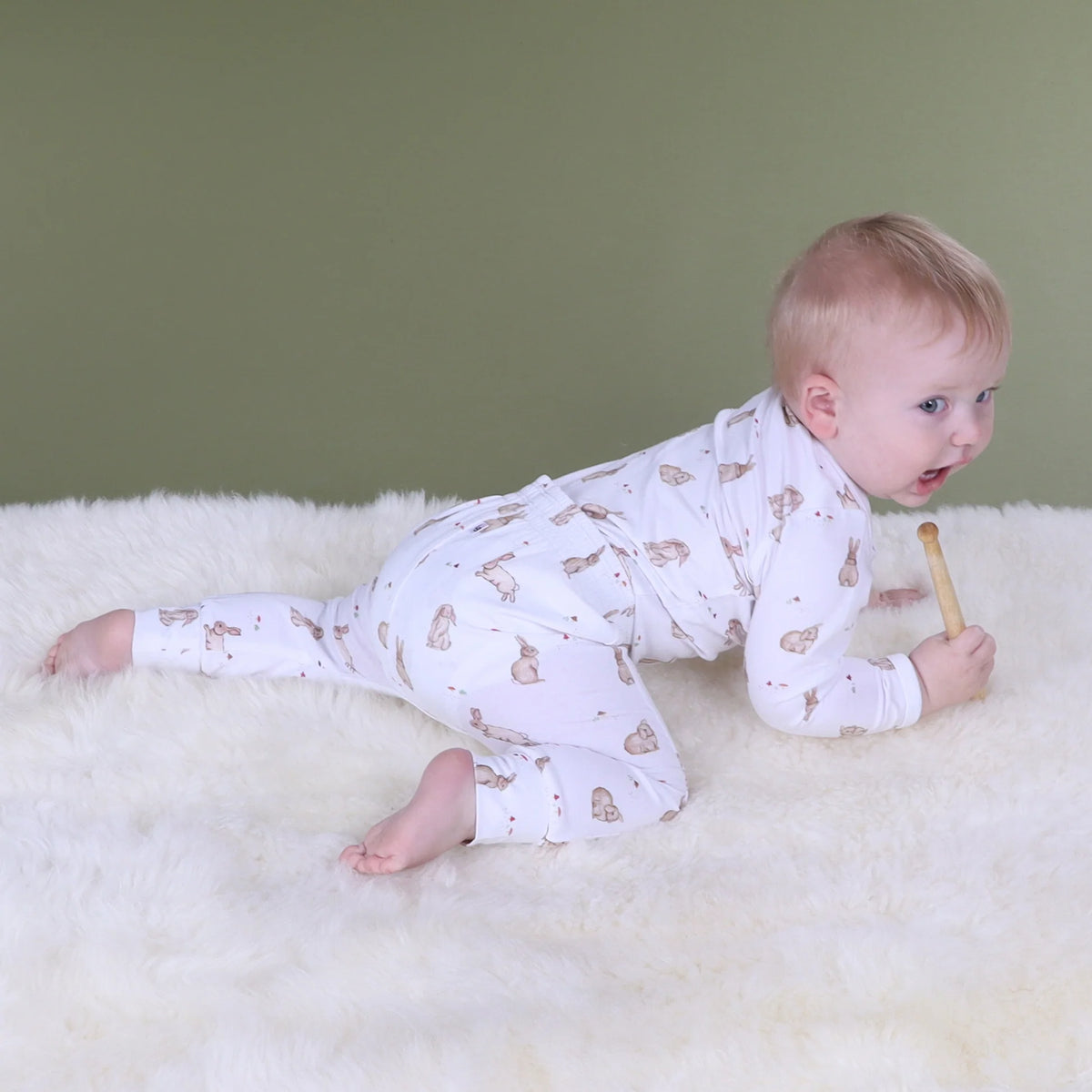 Dimples Cotton Long Sleeve Bodysuit - Bunny Baby onesie with bunny pattern